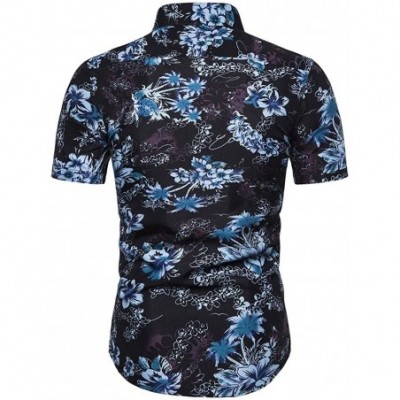 Trunks Men's Fashion Print Casual Slim Fit Button Down Short Sleeve Shirt Top - Blue a - C2194TO6DO2