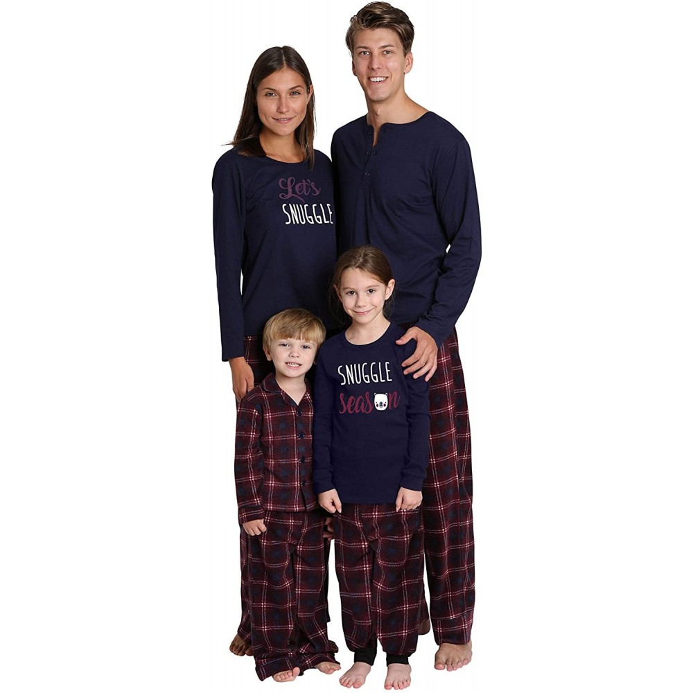 Sets Matching Family Pajama Sets for Christmas Holiday - Navy and Burgundy Plaid With Navy - CN18WDHA7SA