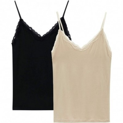 Camisoles & Tanks Lace Camisole for Women Sleeveless V Neck Spaghetti Strap Tank Top Camisole - Black&nude - CR196OH4LX6