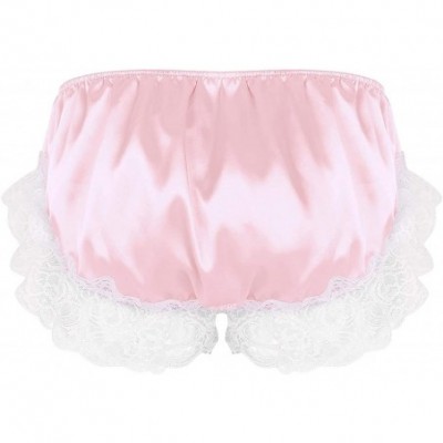 Briefs Men's Ruffled Satin Floral Lace Bikini Briefs Gay Sissy Crossdress Panties Underwear - Pink - CC18RH8YOLK