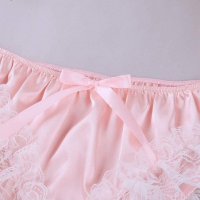 Briefs Men's Ruffled Satin Floral Lace Bikini Briefs Gay Sissy Crossdress Panties Underwear - Pink - CC18RH8YOLK