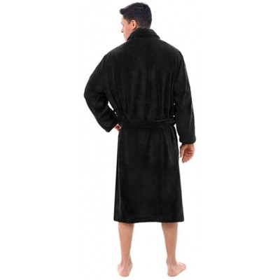 Robes Men's Bathrobe- Soft Coral Fleece Terry Robes Gowns Bath Robe-Black-M - Black - CD1948OALGI