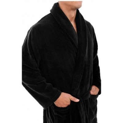 Robes Men's Bathrobe- Soft Coral Fleece Terry Robes Gowns Bath Robe-Black-M - Black - CD1948OALGI