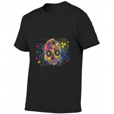 Undershirts Graffiti Skull Cotton T Shirt Men Comfort Stylish Undershirt Human Skeleton Black 2XL - CB19DS0UY0A