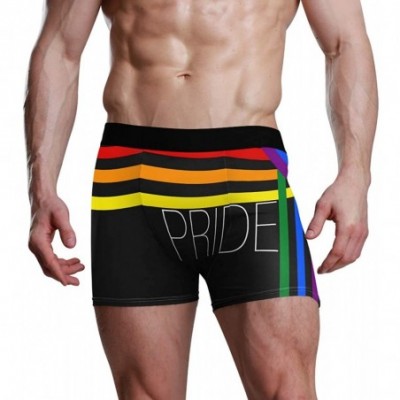 Boxer Briefs Men's Underwear Gay Pride Month Homosexual Rainbow Handprint Breathable Boxer Briefs Low Rise Long Leg - Rainbow...