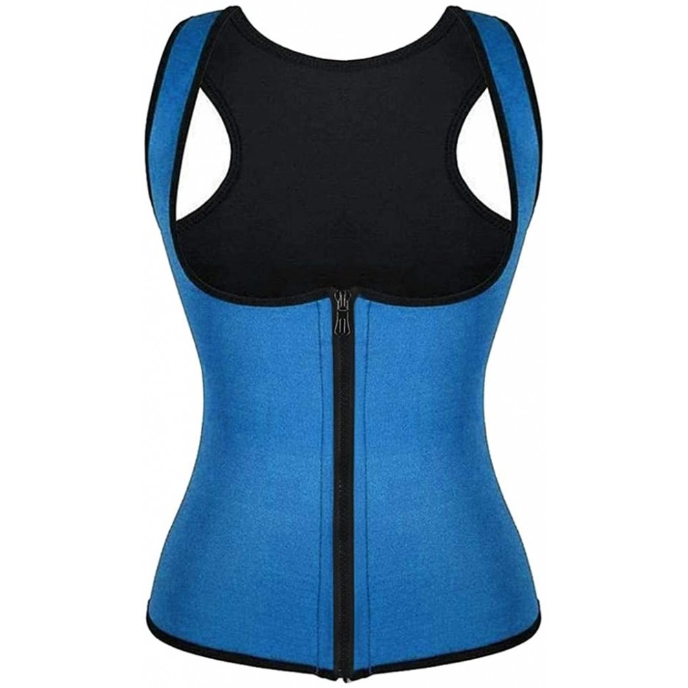 Shapewear Sauna Body Shaper Slimming Workout Vest Waist Training Gym Hot Sweat Suit Weight Loss - Dark Blue - C3198W2N64R