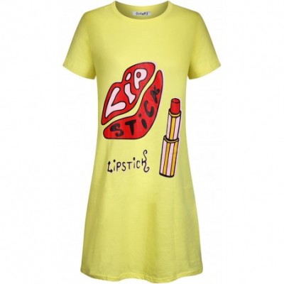 Sets Women's Cotton Printed Short Sleeve Sleep Shirt One Size Fit All - Yellow1 Lip Stick - CL18CY77O04