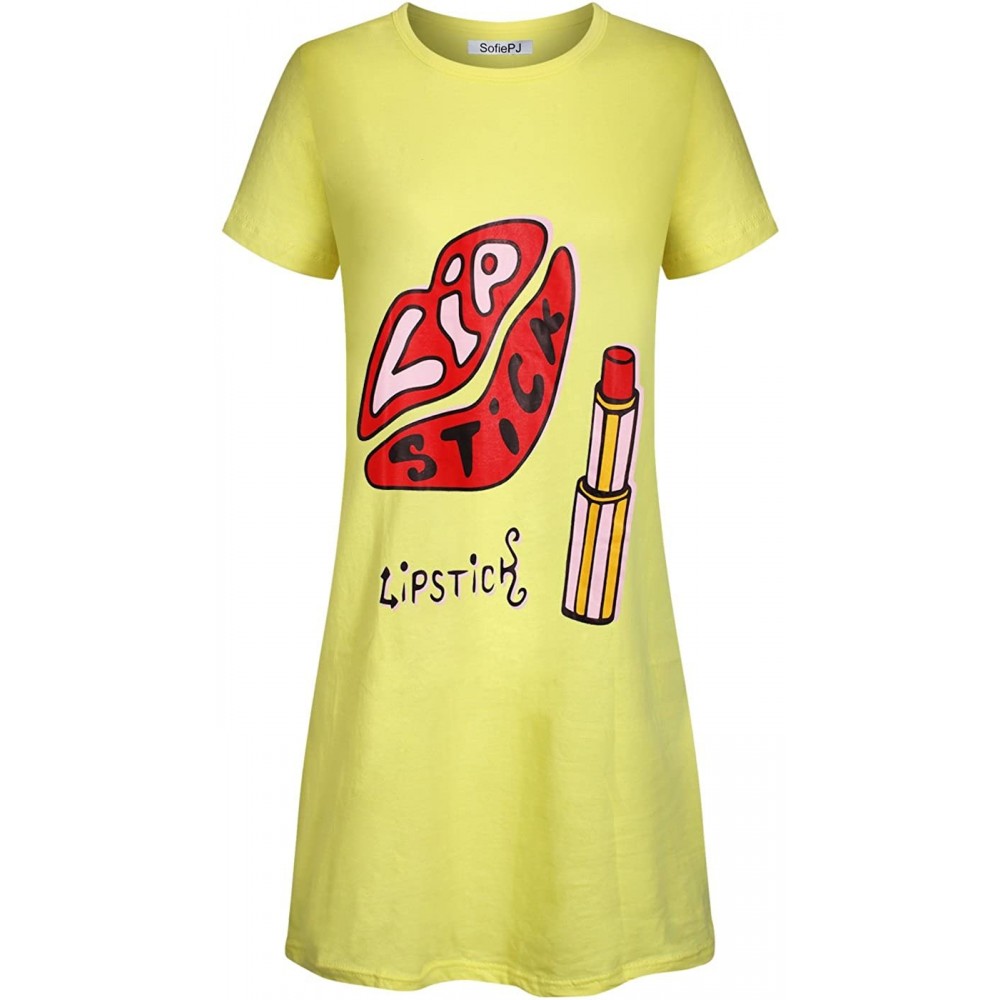 Sets Women's Cotton Printed Short Sleeve Sleep Shirt One Size Fit All - Yellow1 Lip Stick - CL18CY77O04