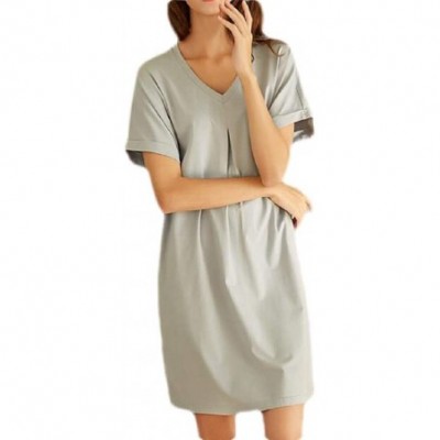 Nightgowns & Sleepshirts Womens V-Neck Short Sleeve Knit Loose Loungewear Summer Nightgown Night Dress - 3 - CB19DSYOGZW