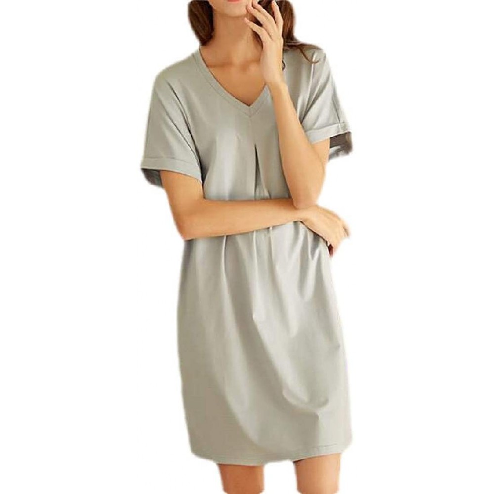 Nightgowns & Sleepshirts Womens V-Neck Short Sleeve Knit Loose Loungewear Summer Nightgown Night Dress - 3 - CB19DSYOGZW