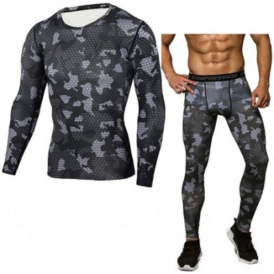 Thermal Underwear Camo Men's Thermal Underwear Sets Winter Gear Base Layer Long Johns Tops+Pants - Black - CF192ONDLGZ