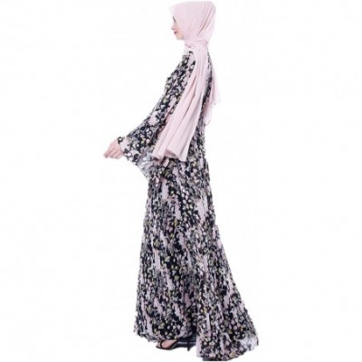 Robes Floral Printed Muslim Dresses for Women Long Dress Women Abaya Dress Islamic National Robe - Black - C7197KRR9EC