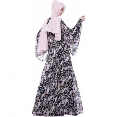 Robes Floral Printed Muslim Dresses for Women Long Dress Women Abaya Dress Islamic National Robe - Black - C7197KRR9EC