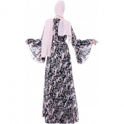 Robes Floral Printed Muslim Dresses for Women Long Dress Women Abaya Dress Islamic National Robe - Black - C7197KRR9EC