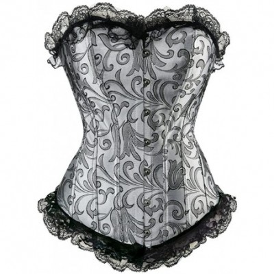 Bustiers & Corsets SD2644 Women Sexy Vintage Brocade Corset with G-String-Grey - Grey - CQ18GAZSQW5