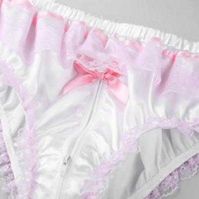 Briefs Men's Frilly Satin Ruffled Sissy Pouch Panties Bow Bikini Briefs Underwear - Zipper Crotch - CX18M6DAD5L