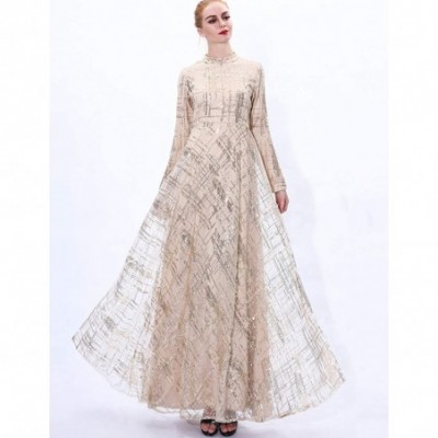 Robes Women Muslim Sequined Dress Robe Islamic Abaya - Gold - C41903O4MIR