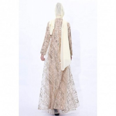 Robes Women Muslim Sequined Dress Robe Islamic Abaya - Gold - C41903O4MIR