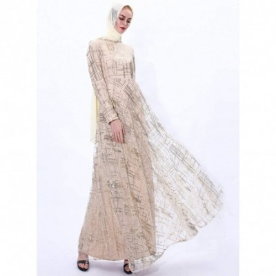 Robes Women Muslim Sequined Dress Robe Islamic Abaya - Gold - C41903O4MIR