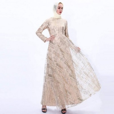 Robes Women Muslim Sequined Dress Robe Islamic Abaya - Gold - C41903O4MIR