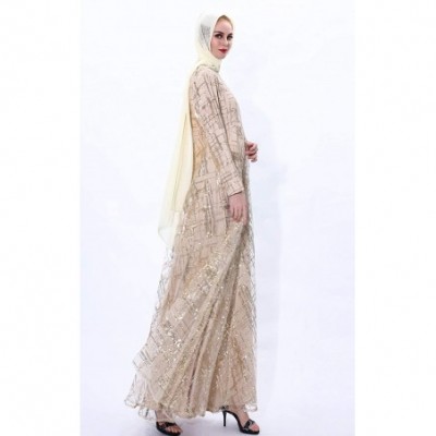 Robes Women Muslim Sequined Dress Robe Islamic Abaya - Gold - C41903O4MIR