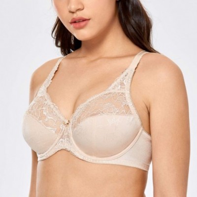 Bras Women's Beauty Lace Non Padded Minimizer Full Figure Underwire Bra - Beige - CK11CMYPJCD