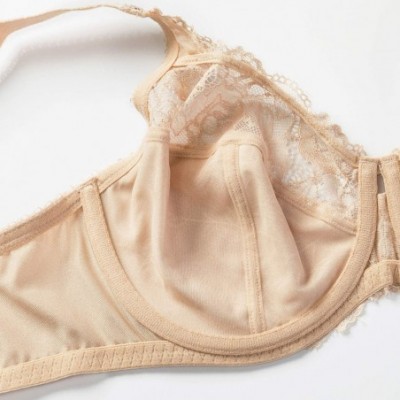 Bras Women's Beauty Lace Non Padded Minimizer Full Figure Underwire Bra - Beige - CK11CMYPJCD