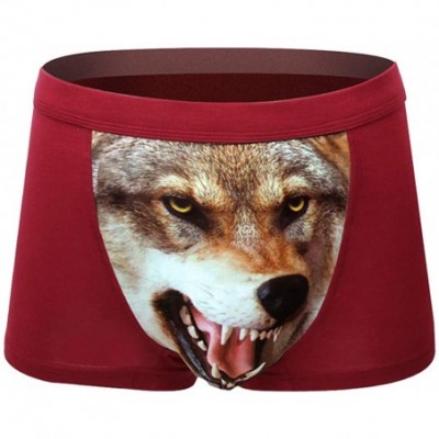 Boxer Briefs Fashion Men's Wolf Head 3D Print Mid Rise Cotton Boxer Briefs Underwear Mens Soft Breathable Underpants - Wine -...