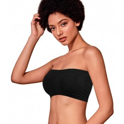 Bras Plus Size Padded Tube Top Bra Strapless Bandeau Stretch Seamless Bra for Women/Girls 1-4 Packs - 1 Pk Black - CO18ULD5AYQ