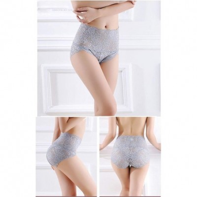 Panties Women's High Waist Lace Panties Comfortable Underwear with High Elastic - Grey a - CJ18I6LDSY7