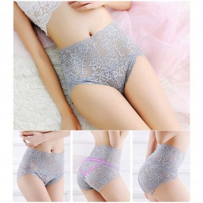 Panties Women's High Waist Lace Panties Comfortable Underwear with High Elastic - Grey a - CJ18I6LDSY7