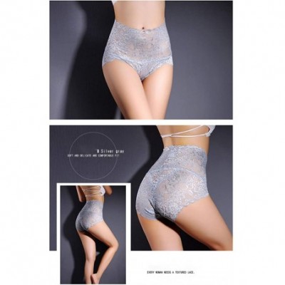 Panties Women's High Waist Lace Panties Comfortable Underwear with High Elastic - Grey a - CJ18I6LDSY7