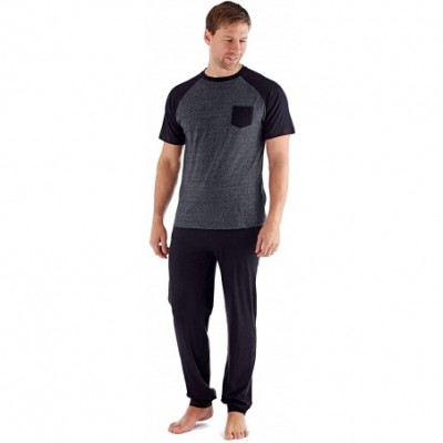 Sleep Sets Mens Short Sleeve Patch Pocket Long Pyjama Set - Black/Grey - C318SRLQOHE