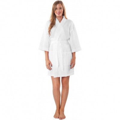 Robes Personalized Embroidered Lightweight Knee Length Waffle Kimono Bridesmaids Spa Robe White - CL12NDXIVM5