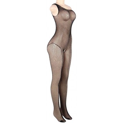 Nightgowns & Sleepshirts Plus Size Women's Black Lace Fishnet Bodystocking Curvy Lines Lingerie - Black-2 - C419DDSK054