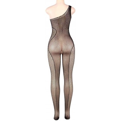 Nightgowns & Sleepshirts Plus Size Women's Black Lace Fishnet Bodystocking Curvy Lines Lingerie - Black-2 - C419DDSK054