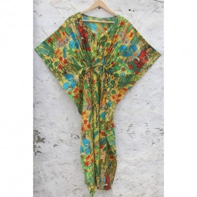 Robes Yellow Frida Print Kaftan- Beach Dress- Long Night Wear - CS196DHIANE