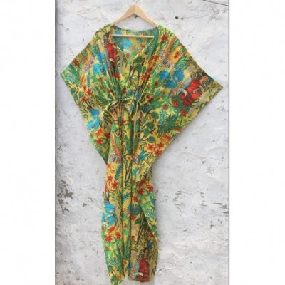 Robes Yellow Frida Print Kaftan- Beach Dress- Long Night Wear - CS196DHIANE