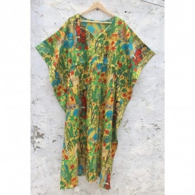 Robes Yellow Frida Print Kaftan- Beach Dress- Long Night Wear - CS196DHIANE