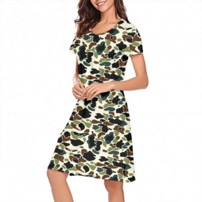 Nightgowns & Sleepshirts Womens Camouflage Yellow Army Short Sleeve Nightgown Soft Sleeping Shirts Loungewear Nightshirts - C...