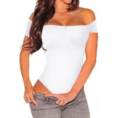 Shapewear Women's Sexy Off Shoulder Long Sleeve Bodycon Bodysuit Leotard Jumpsuit Tops - 3 White - CB180A3L7E7