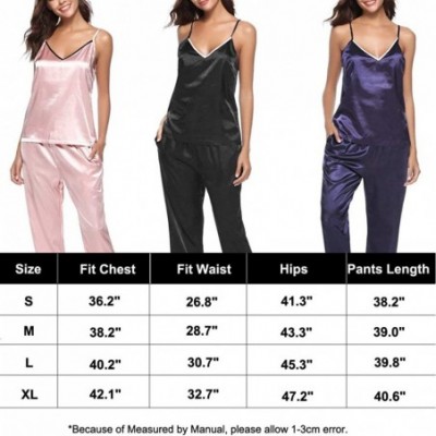 Sets Women's Satin Pajama Pants & top Set 2 Piece PJ Matching Top and Long Pants - Straps-pink - C418ENHLYGX