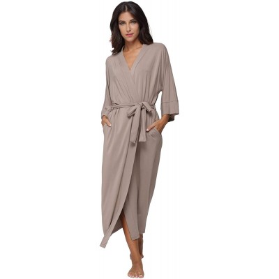 Robes Women's Soft Robes Long Bath Robes Cotton Kimonos Sleepwear Dressing Gown-Solid Color - Khaki - C318I9AXDG2