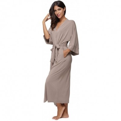 Robes Women's Soft Robes Long Bath Robes Cotton Kimonos Sleepwear Dressing Gown-Solid Color - Khaki - C318I9AXDG2