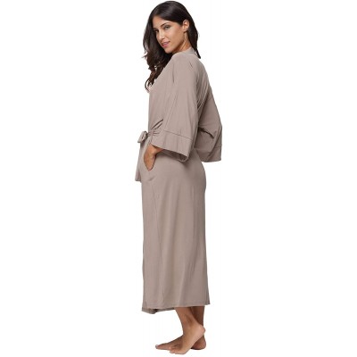 Robes Women's Soft Robes Long Bath Robes Cotton Kimonos Sleepwear Dressing Gown-Solid Color - Khaki - C318I9AXDG2