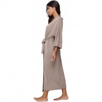 Robes Women's Soft Robes Long Bath Robes Cotton Kimonos Sleepwear Dressing Gown-Solid Color - Khaki - C318I9AXDG2