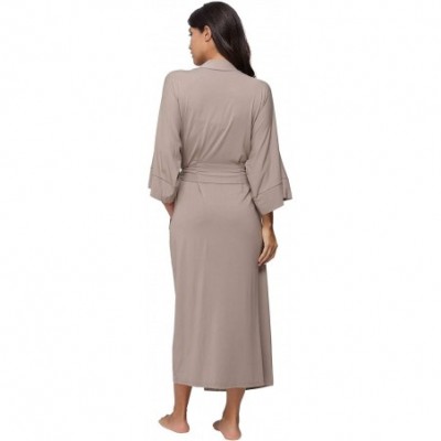 Robes Women's Soft Robes Long Bath Robes Cotton Kimonos Sleepwear Dressing Gown-Solid Color - Khaki - C318I9AXDG2