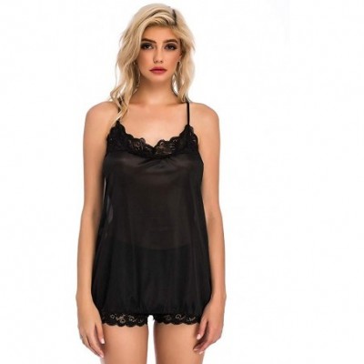 Sets Backless Pajama Set New Sexy Women Lingerie Camisole Shorts Suit Silk Pajamas - Black - CR194Q5HW62