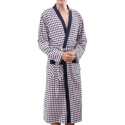 Robes Mens Plaid Casual Bathrobe Comfort Lounge Long Sleeve Loungewear Robe - 7 - C518T5GYWNM