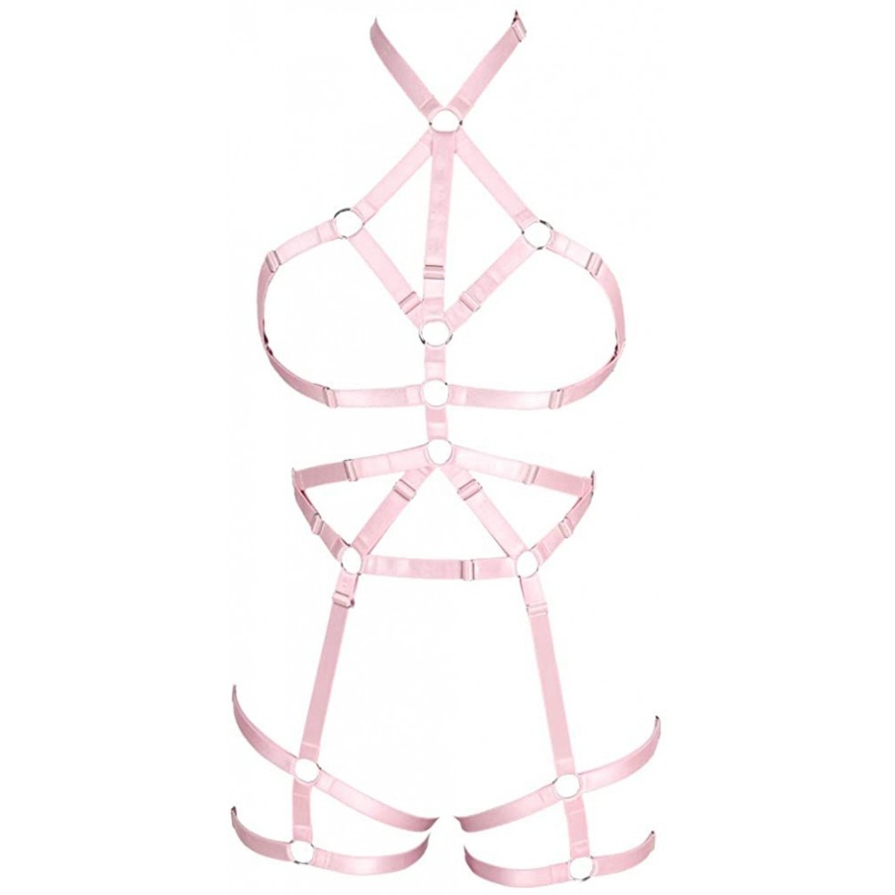 Accessories Women Rave Full Body Harness Bralette Strappy Hollow Out Waist Garter Belts - Pink - CD1970L9SCU